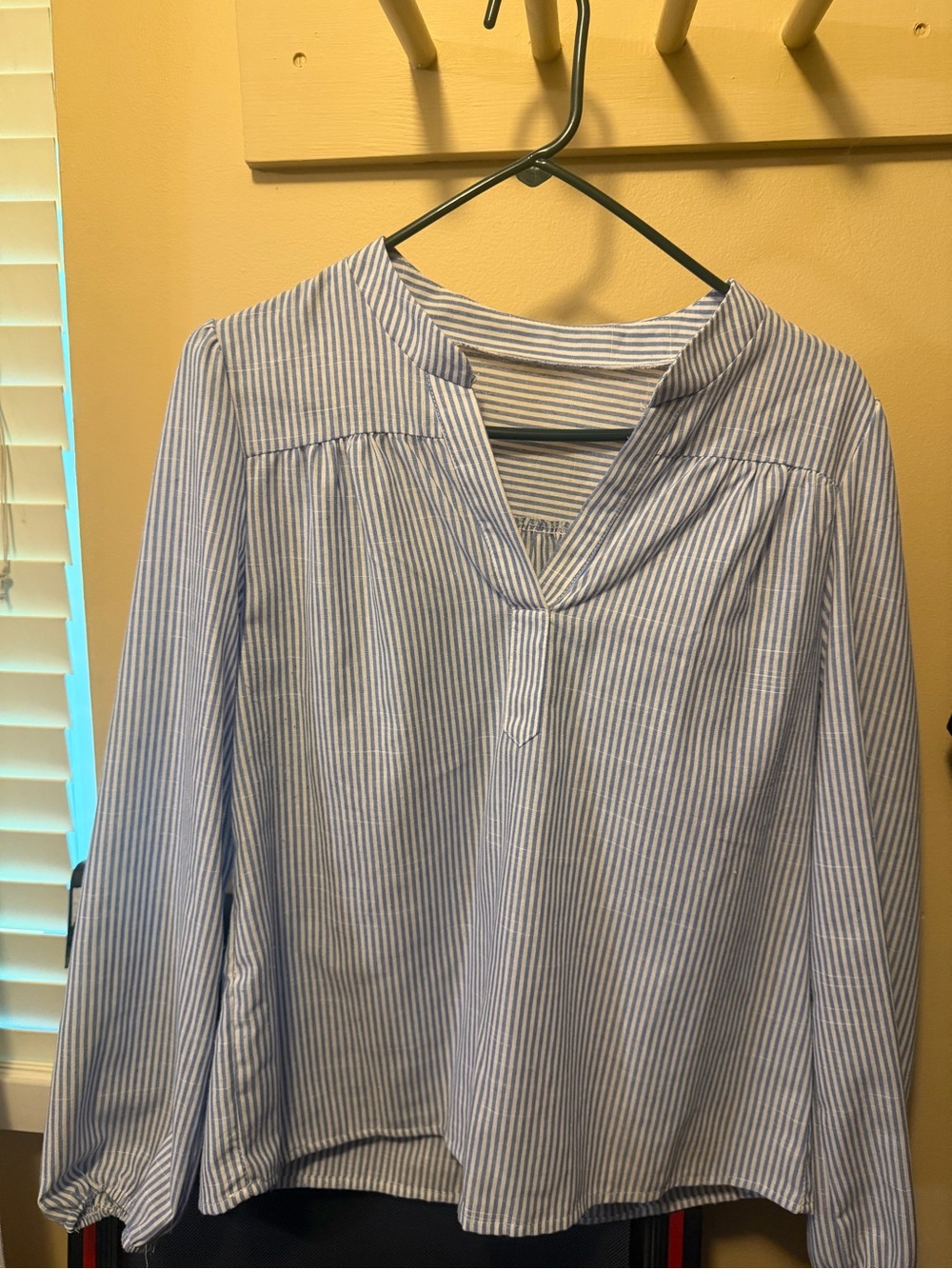 SHEIN Blue & White Striped V-Neck Blouse